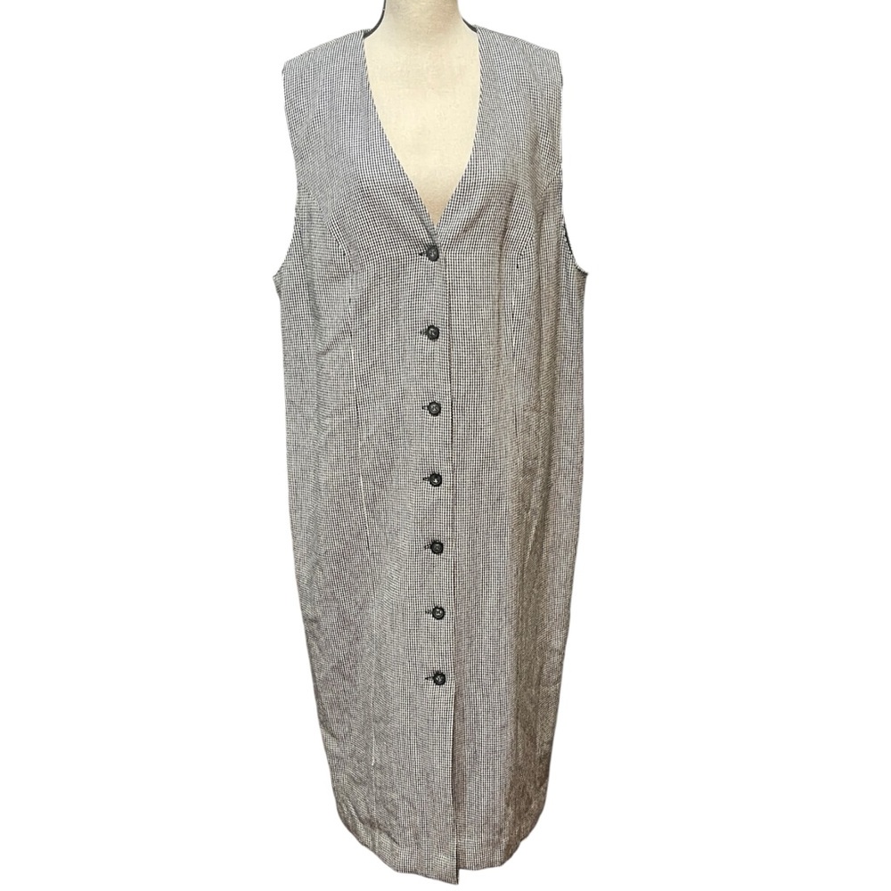 Vintage Joan Leslie Midi Length‎ Houndstooth Button Up Vest Dress 80s 90s 16W